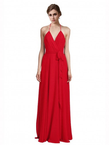 Fornecedor de  Sem Mangas Alças finas Linha A Chiffon Vermelho Vestidos de Madrinha