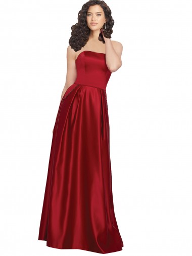 Fornecedor de Sem Mangas Sem alças Linha A Cetim Vestidos de Madrinha / Vestidos de Festa