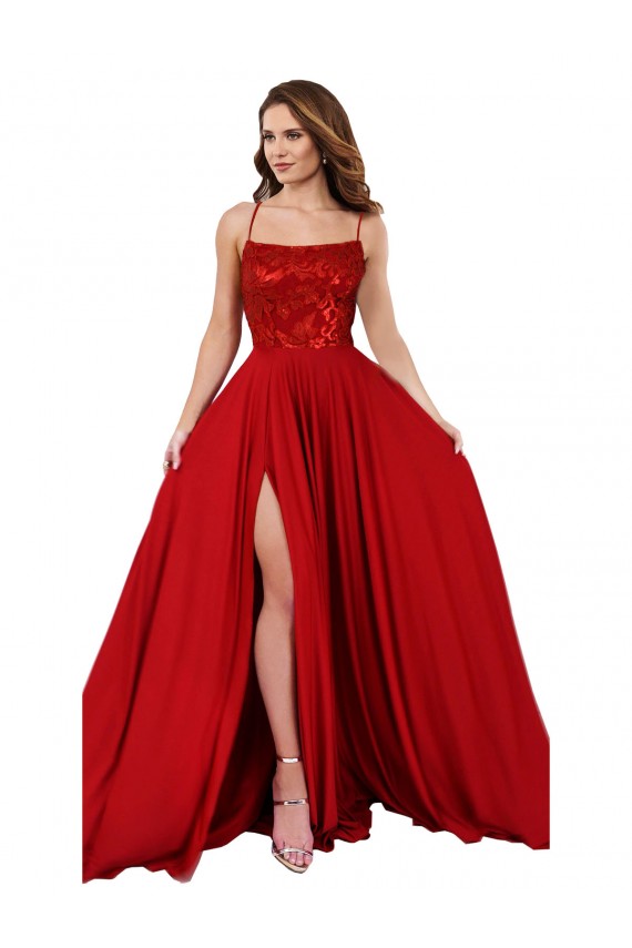 Fornecedor de Abrir de volta Sem Mangas Alças finas Linha A Spandex & Renda Vestidos de Madrinha / Vestidos de Festa