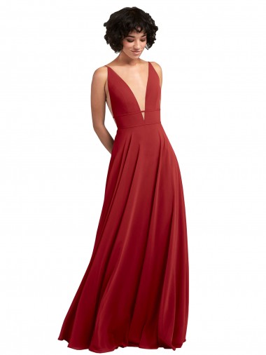Fornecedor de Costas em V Sem Mangas Decote V Linha A Chiffon Longo Vestido de Madrinha
