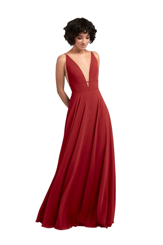 Fornecedor de Costas em V Sem Mangas Decote V Linha A Chiffon Longo Vestido de Madrinha