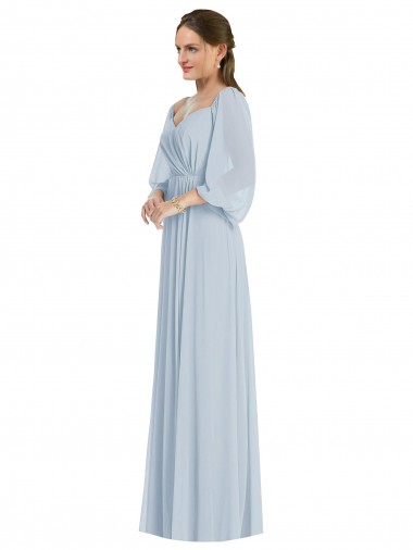 Fornecedor de Mangas Bispo, Mangas Bufantes Fora do Ombro Linha A Chiffon Vestidos de Madrinha / Vestidos de Noite